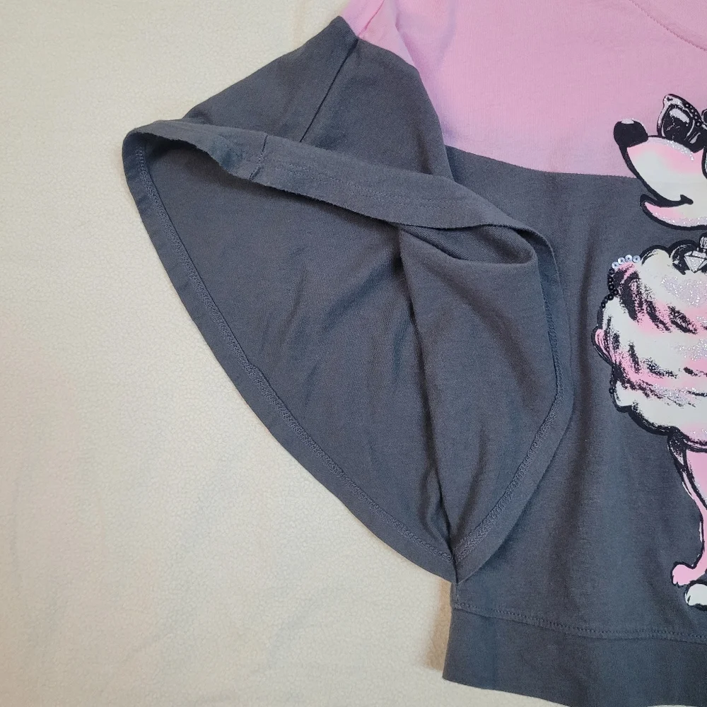 Justice Stylish Shimmer Pink and Gray Batwing Kids Size 7 Dog Shirt